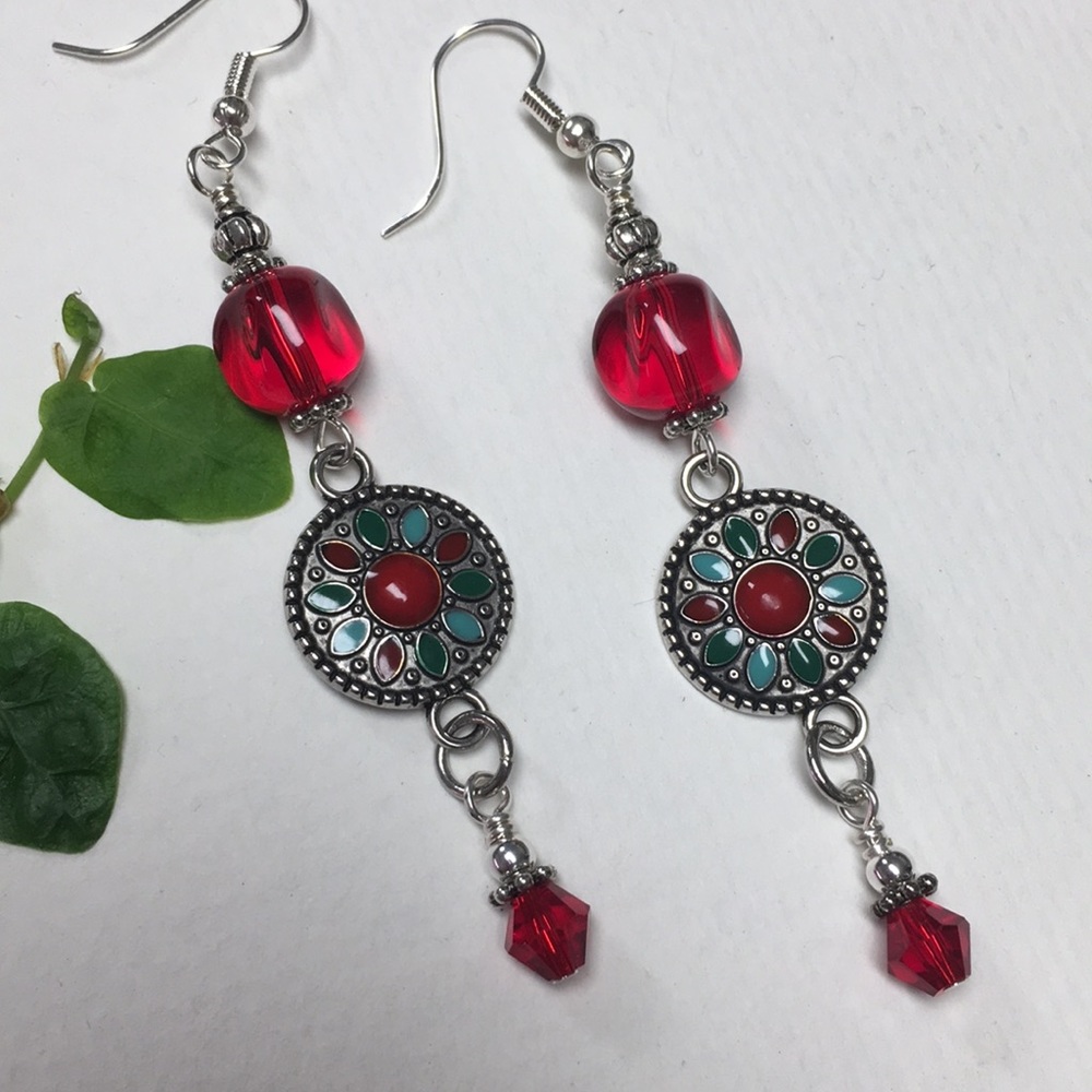 Long red salsa peppers earrings unique colorful - Picture 2 of 8